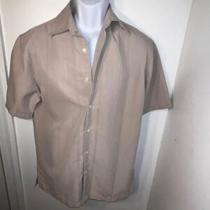 Axist, M, modal blend short sleeve button front muted stripe collar‎ shirt